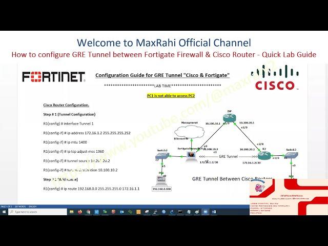 How to configure GRE Tunnel between Fortigate Firewall & Cisco Router in GNS 3– Quick Lab Guide