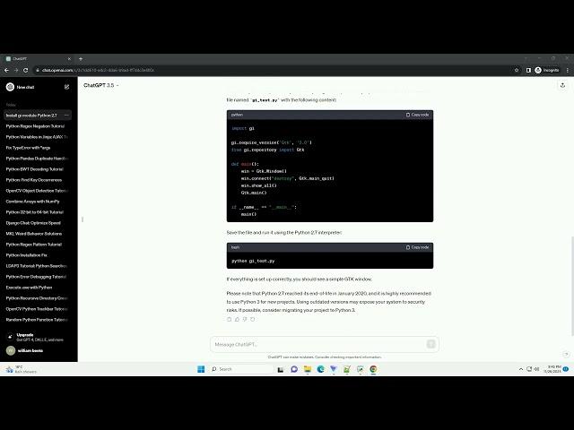 How import module gi in python 2 7 on windows 10