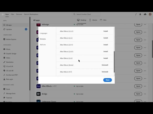 Как установить старую версию After Effects в Creatıve Cloud