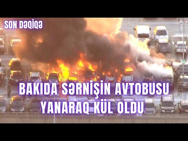 Bakıda sərnişin avtobusu yanaraq kül oldu