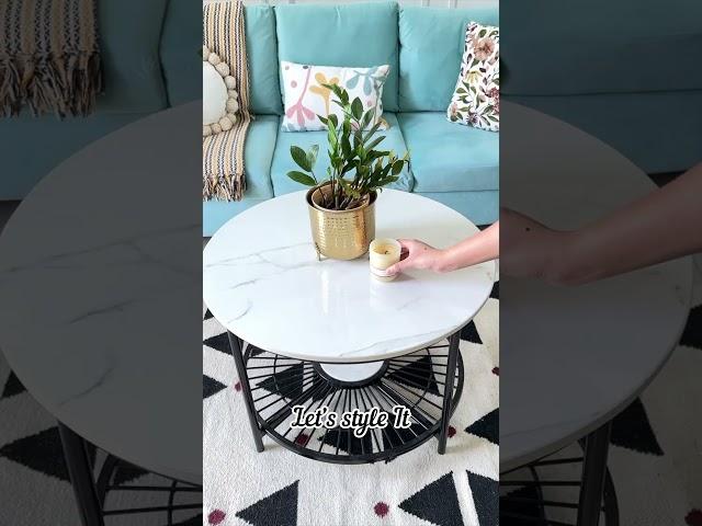 Designer Round Modern Center Table with White Marble Black Metal Finish