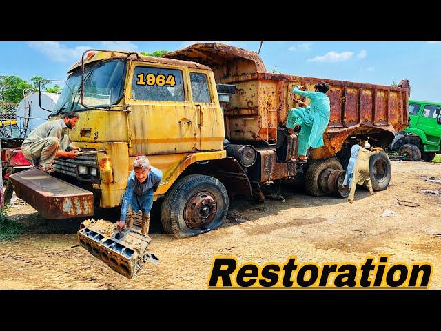 Complete restoration procedure by stripping down the chassis of a battered and rusted 1964 truck