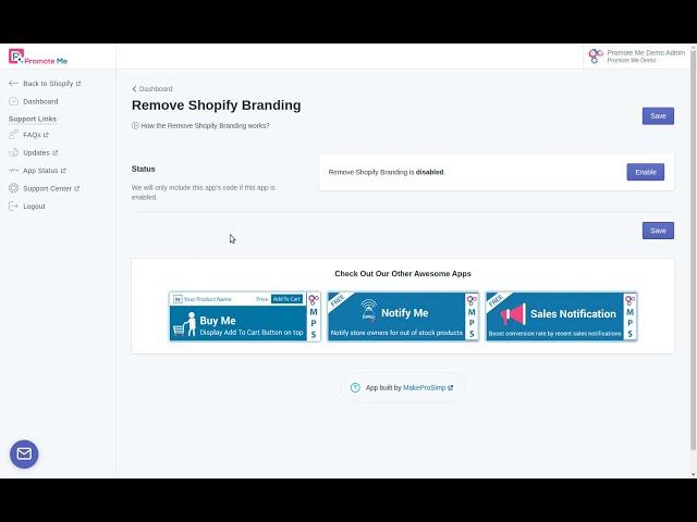 Remove Shopify Branding Demo - Promote Me | Many apps in one