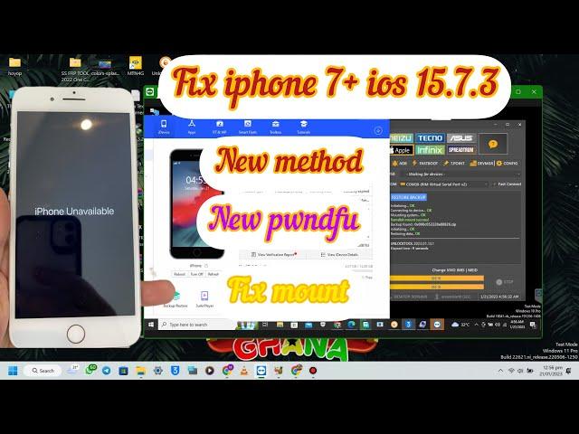 iOS 15.7.3 iPhone 7 plus iPhone unavailable iCloud bypass without jailbreak unlock tool. Fix mount