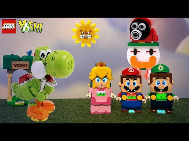 Can Yoshi save Mario, Luigi and Peach from Shy guy's Curse? Lego vs Nintendo Games