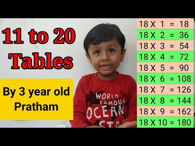 Tables 11 to 20 by 3 year old kid Genius Pratham bhatt