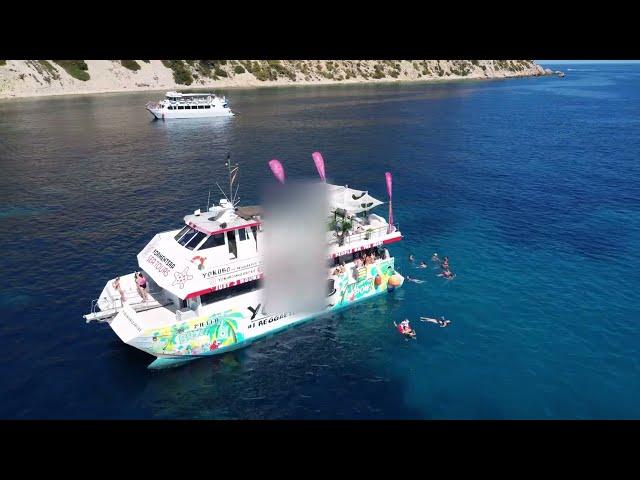 GW - Ibiza's unbelievable hottest boat party Drone view Ocean Beach Babes Bikinis Hunks & Booze - 4K