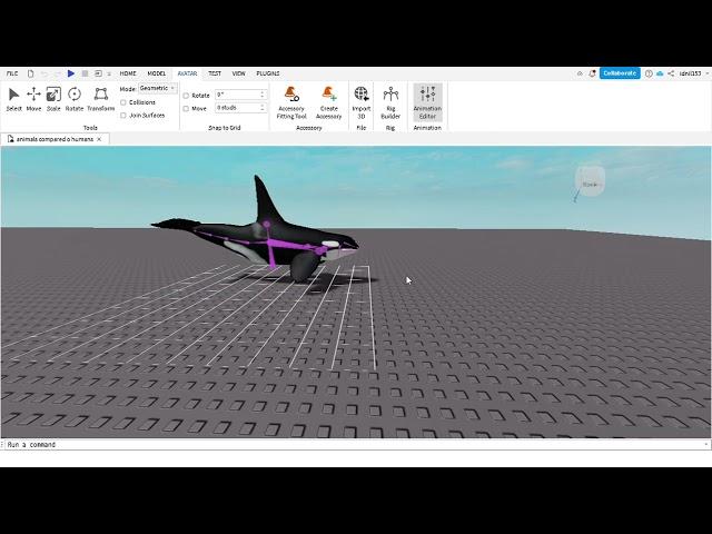 orca swimming animation ROBLOX Studio