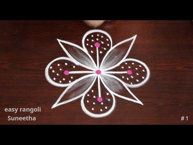 2 Trendy rangoli designs with 3 dotsEasy kolam for BeginnersSmall mugguludaily rangoli