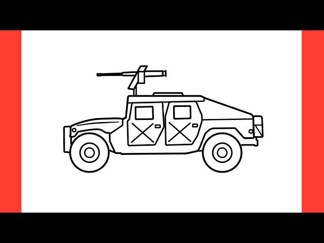 How to draw a HUMMER H1 combat car / drawing military humvee step by step