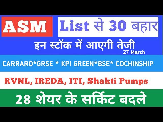 Asm list update  CARRARO GRSE BSE Kpi green  BSE   Ireda  Rvnl  Oil India  Shakti pumps