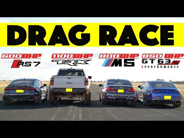 Bloodbath! 2024 Mercedes GT63S E vs. Tuned BMW M5 vs. Tuned Ram TRX vs. Audi RS7: Drag and Roll Race