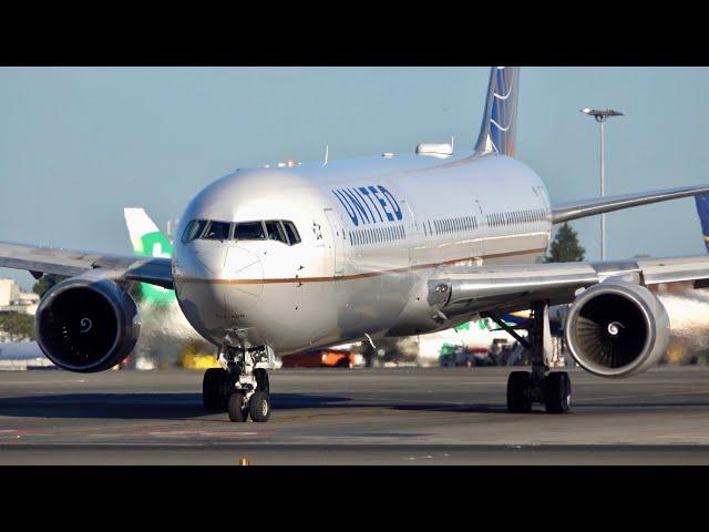 United Airlines Boeing 767-400 Loud Takeoff from Lisbon to Washington