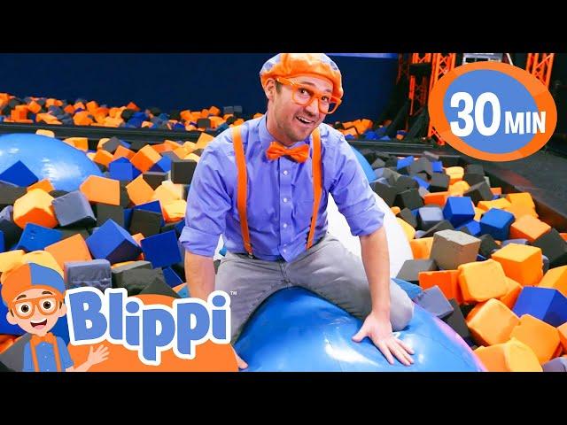 Blippi Bounces at Skyzone Indoor Trampoline Park! Educational Videos for Kids