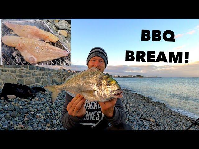 GILTHEAD BREAM - Catch , Fillet  , Cook ! BBQ Bream While SHORE FISHING