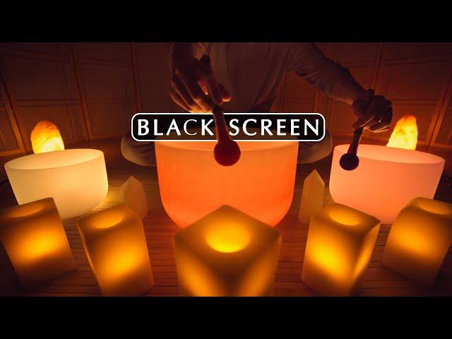 YOU DESERVE SLEEP Black Screen Sound Bath | Soft Crystal Singing Bowl Music for Insomnia Relief