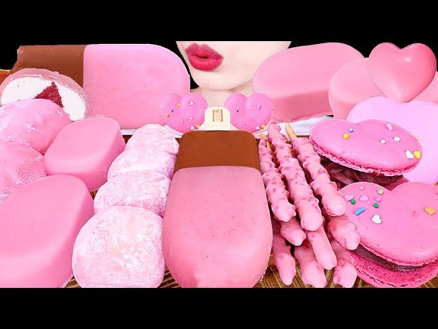 ASMR MUKBANG｜PINK CHOCOLATE PARTY *ICE CREAM, MOCHI, TICO, MOUSSE CAKE, MACARON 핑크 초콜릿 파티｜디저트먹방