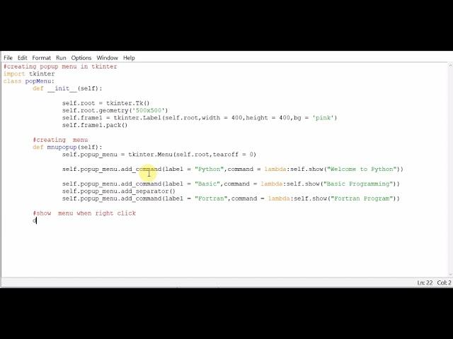creating popup menu in tkinter