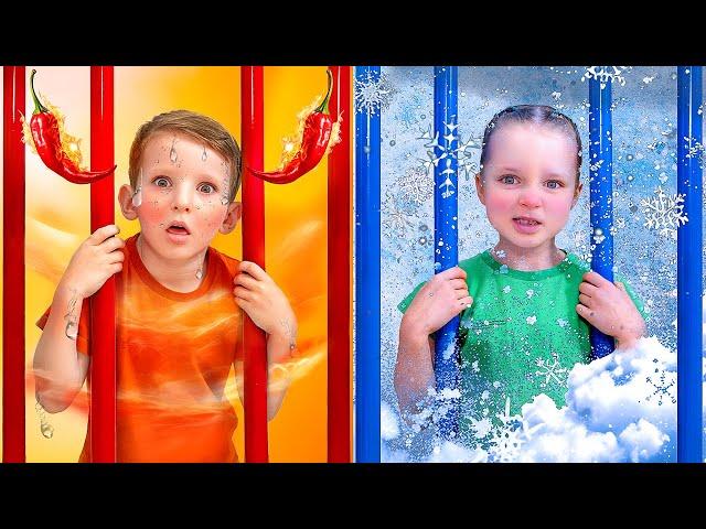 Hot vs Cold Prison Escape Adventure with Kids