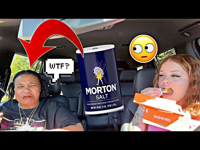 DUMPING A WHOLE BOTTLE OF "SALT” IN MY GIRLFRIENDS FOOD *EPIC REACTION*