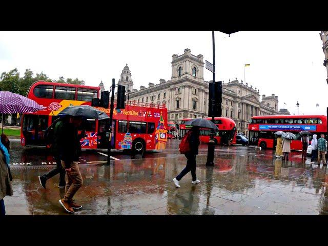 HEAVY RAIN - Relaxing London Walk Along Battersea River Thames Path