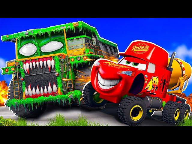 Lightning McQueen Mixer Truck & Tow Mater VS BALAZ ZOMBIE slime Apocalypse in BeamNG.drive ‍️