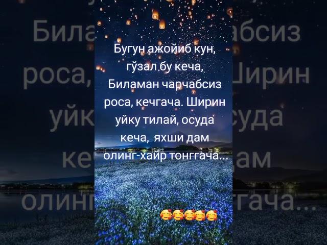  Хайрли тун.  Яхши дам олинг.Бугун ажойиб кун, гўзал бу кеча, Биламан чарчабсиз роса,