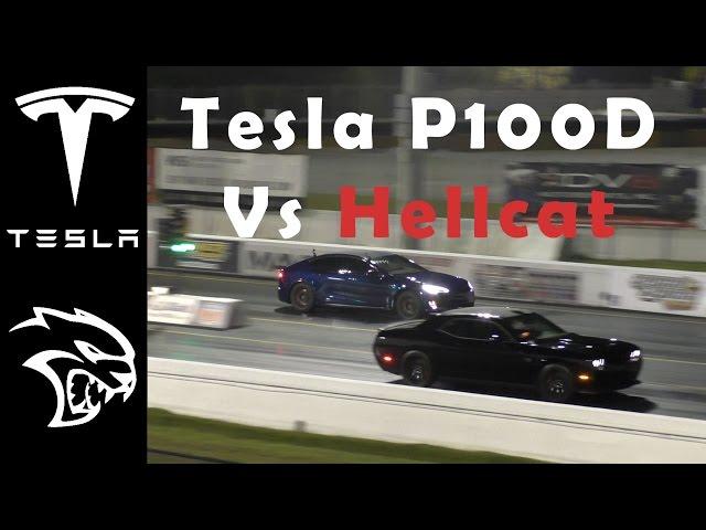 Tesla Model S P100D Vs Dodge Hellcat - Drag Race