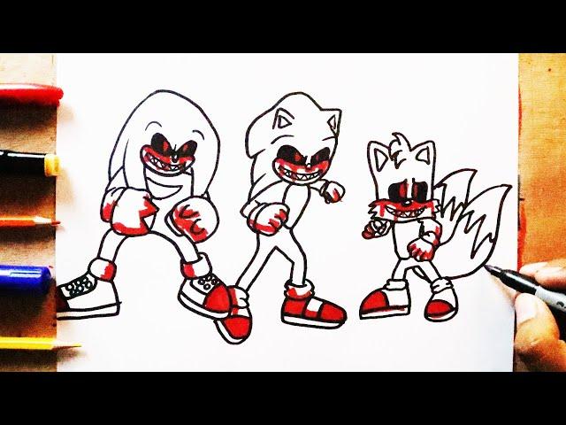 COMO DIBUJAR a SONIC.EXE VS KNUCKLES.EXE Y TAILS.EXE