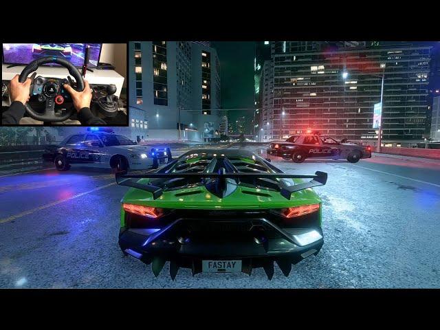 NFS HEAT Police Chase Lamborghini Aventador SVJ - LOGITECH G29 gameplay