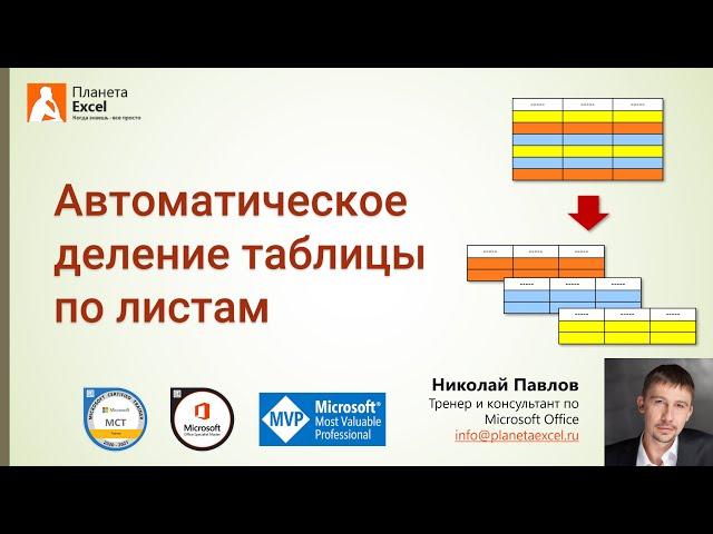 Автоматическое деление таблицы по листам в Excel