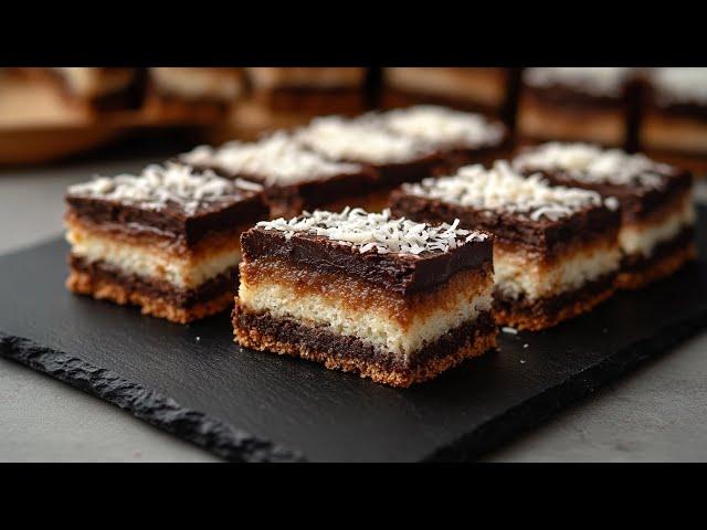 Juicy chocolate coconut slices – simple recipe with coconut flakes & chocolate! 