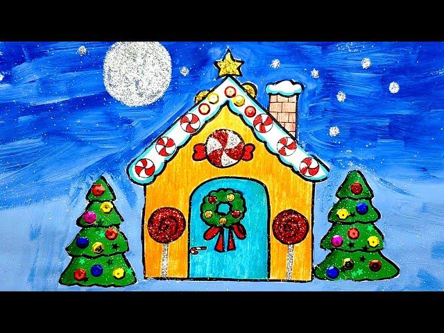 How to draw a snow-covered House of Santa Claus for the New Year 2020 and Christmas. Easy drawings