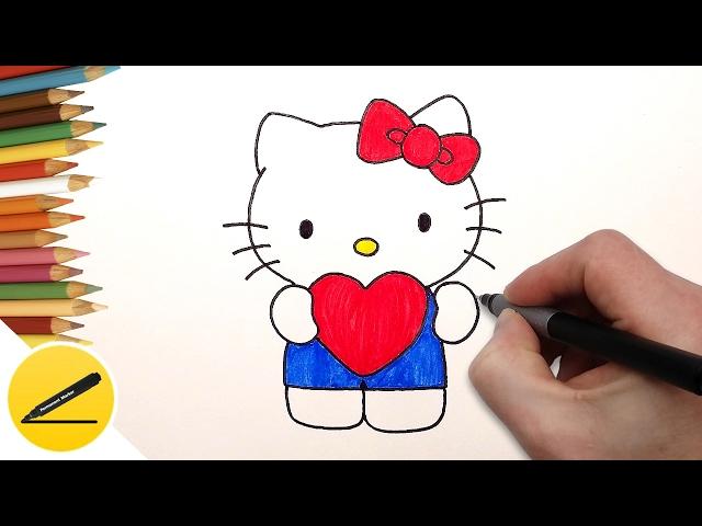 How to Draw Hello Kitty with Love Heart  Как Нарисовать Хелло Китти на Валентинку