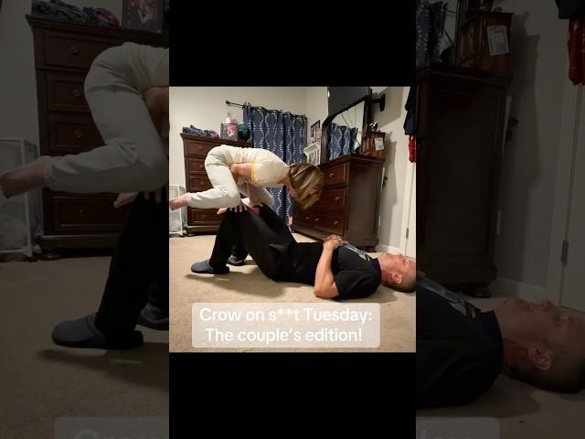 Grandma hijinks— Crow pose on Grandpa’s knees! 