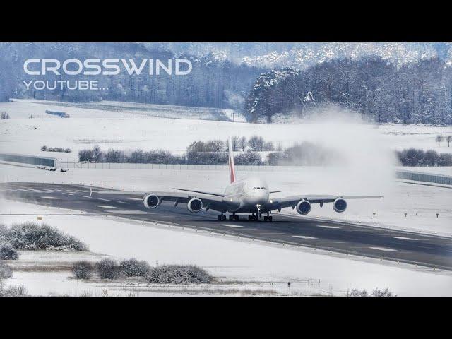 Snowy Planespotting ️️️ Zurich Airport #A340 #A380 #B737