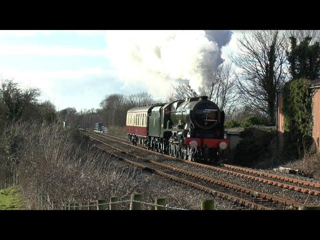 LMS 46100 Royal Scot Accelerates away from Carnforth 4th March 22 .