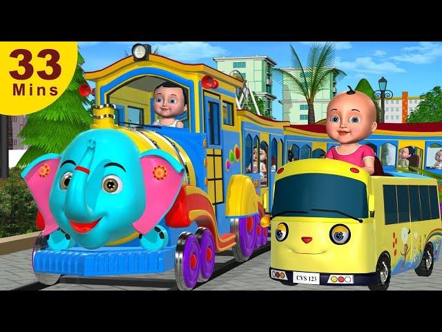 Wheels On The Bus, Train, Car Go Round and Round  +More 3D Nursery Rhymes & Songs for Children