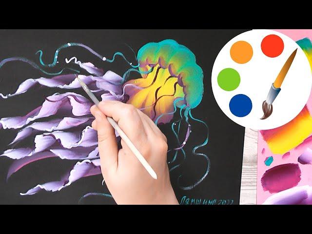 One Stroke, How to paint a rainbow jellyfish