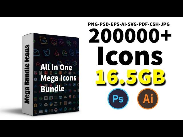 200000+ All In One  Icons Big Pack Download In PNG PSD EPS AI SVG JPG |English| |Sheri Sk|