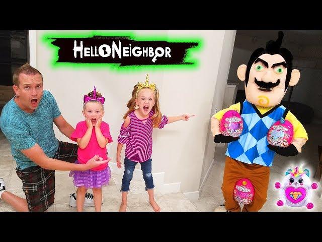 Hello Neighbor in Real Life Rainbocorns Toy Scavenger Hunt! Rainbow Unicorns Found!!