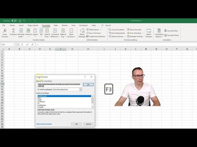 Excel's Insert Function shortcut Shift+F3