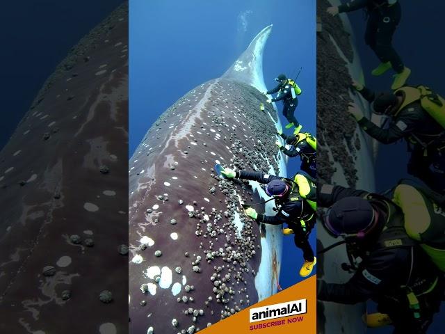 AnimalAI 471 -  Diver cleans the marine creatures clinging to the dolphin body #whale