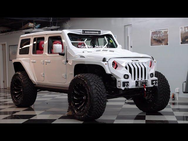 Custom Gloss White Wrangler with Red Interior Made by Soflo Customs