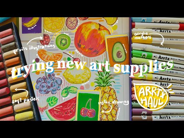 art vlog  an arrtx haul, 36+ 30 acrylic markers, 72 soft pastels, fruit illustrations 