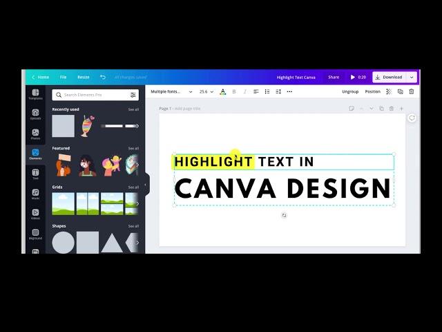 How to Highlight Text in Canva | 2020 | Quick Tutorial