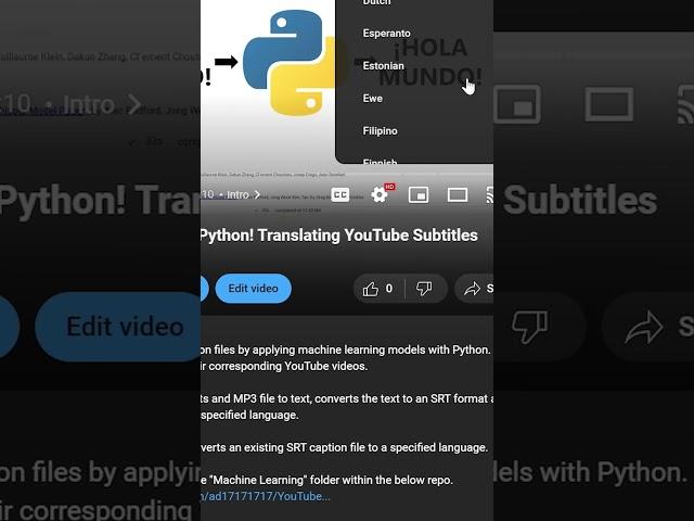 Easily Translate your YouTube Subtitles into +130 Languages with Python! #python #youtubecreator