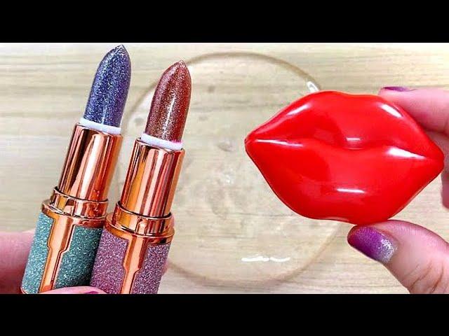 Makeup slime!Mixing lipstick&lip balm into slime!Satisfying slime video ASMR!