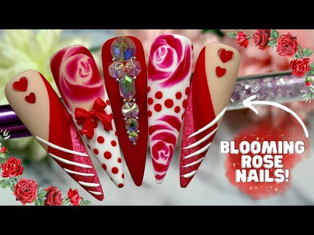 VALENTINES RED ROSES NAIL ART TUTORIAL| BLOOMING GEL ROSES| LOVE HEART NAILS| MADAM GLAM