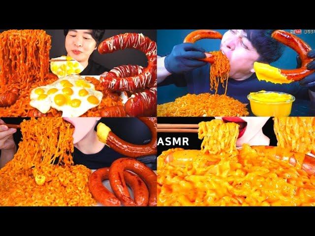 CHEESY  CARBONARA NOODLES & SAUSAGE ASMR MUKBANG Mashup //EXTREME MUKBANG Feast‼️// #asmr #viral